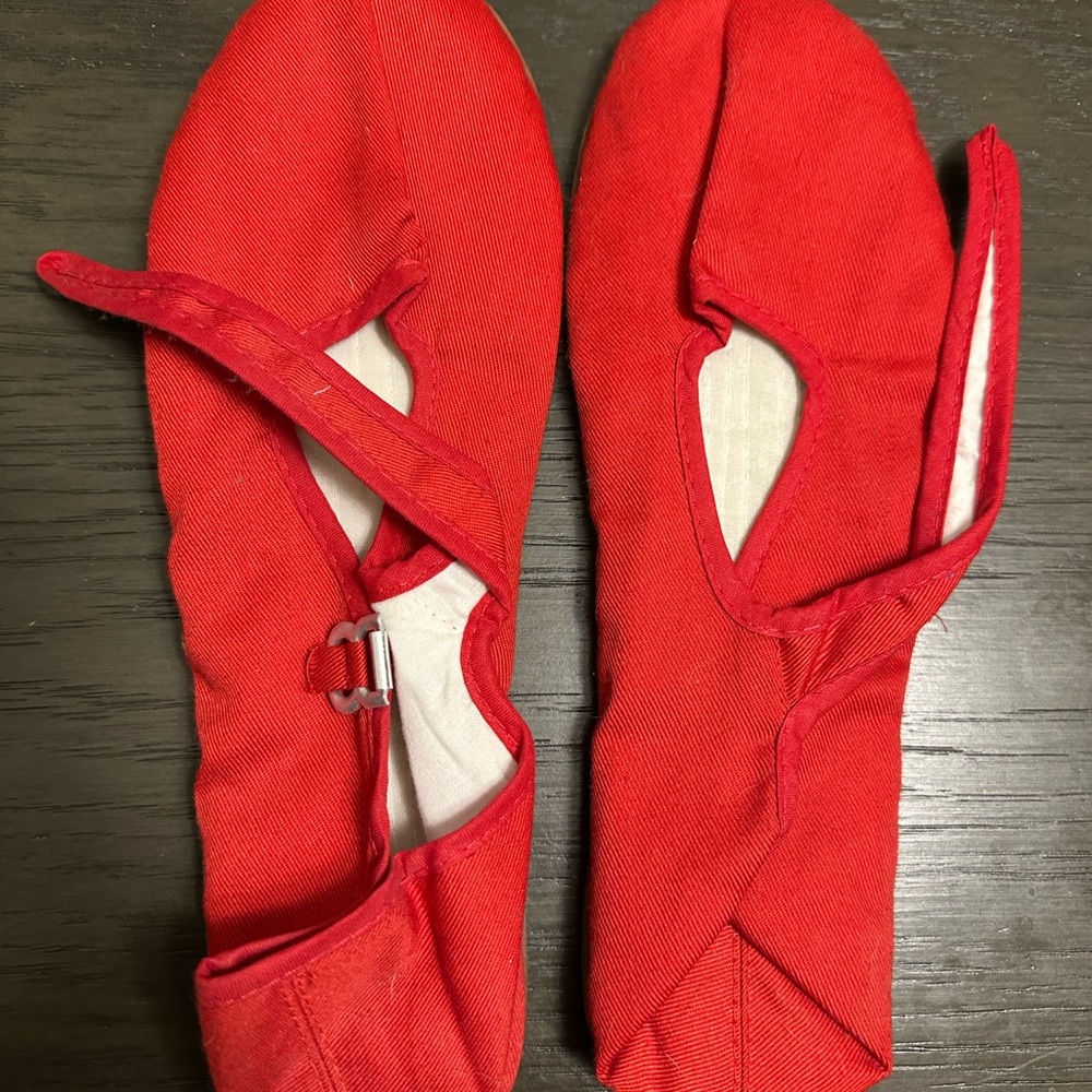 Women’s Red Canvas Mary Jane Flats with Adjustable Strap
